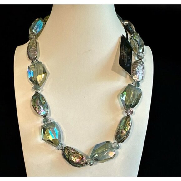 NWT Donna Dressler Sterling Silver Necklace Abalone Shell AB Crystal Bead 20" - Picture 1 of 7